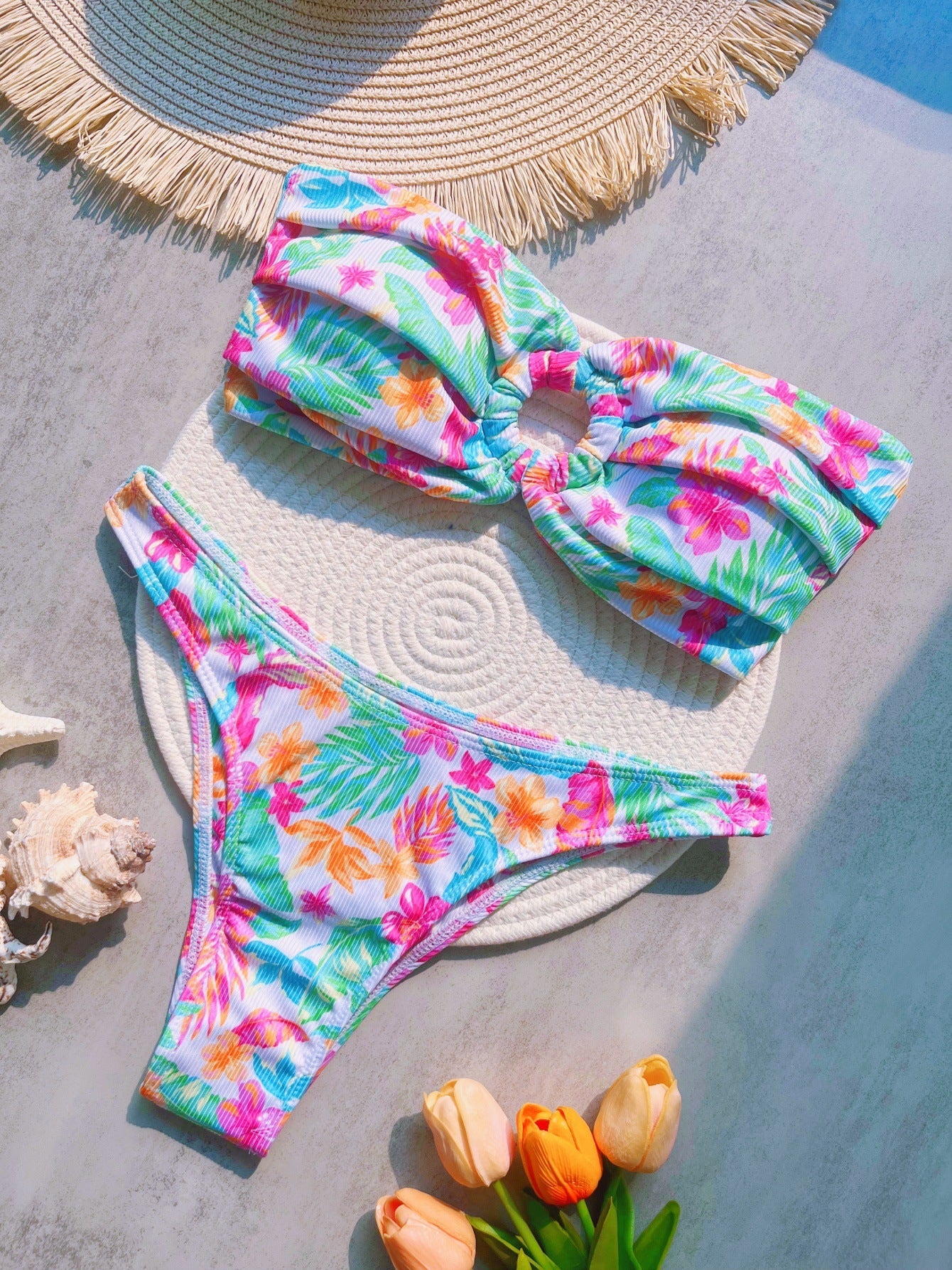 Swimwear Bikini Sunken Stripe Printed Sexy Split Swimsuit Bikini