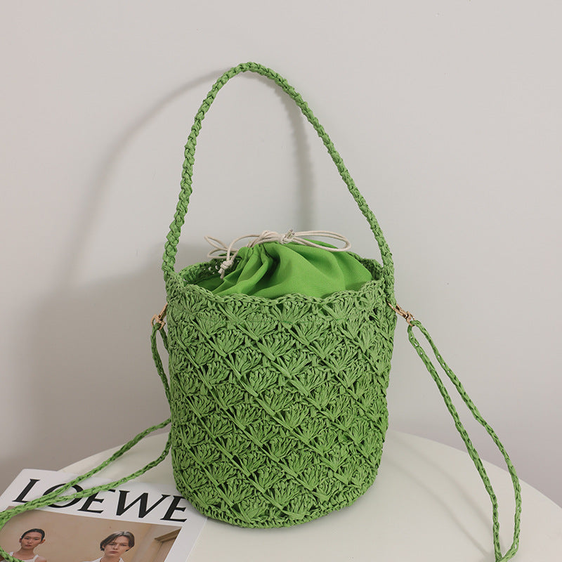 Special Interest Design Bucket Straw Bag Crossbody Woven Tote Women Seaside Vacation Beach Bag Bella Mia