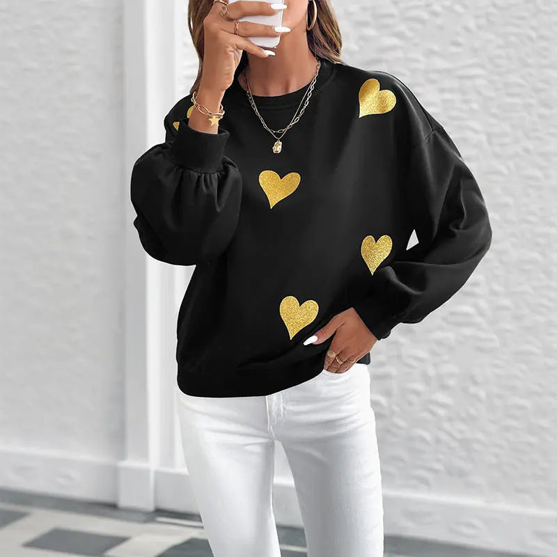 Autumn Romantic Sweet Heart Printing Loose round Neck Long Sleeve Sweatshirts Bella Mia