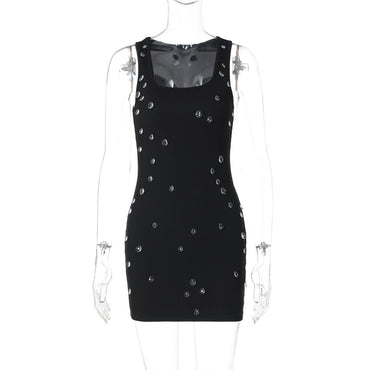 Women Clothing Summer Personality Slim Fit Slimming Beaded Sleeveless Sheath Dress