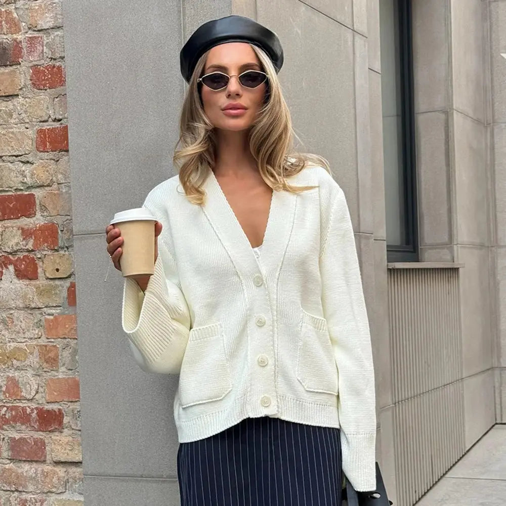 Loose Knitted Cardigan Sweater Autumn Winter V neck Knitted Cardigan Idle Loose Sweater Women Bella Mia