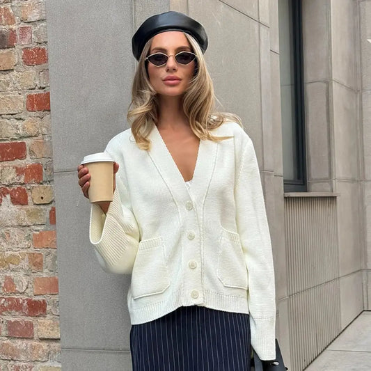 Loose Knitted Cardigan Sweater Autumn Winter V neck Knitted Cardigan Idle Loose Sweater Women Bella Mia