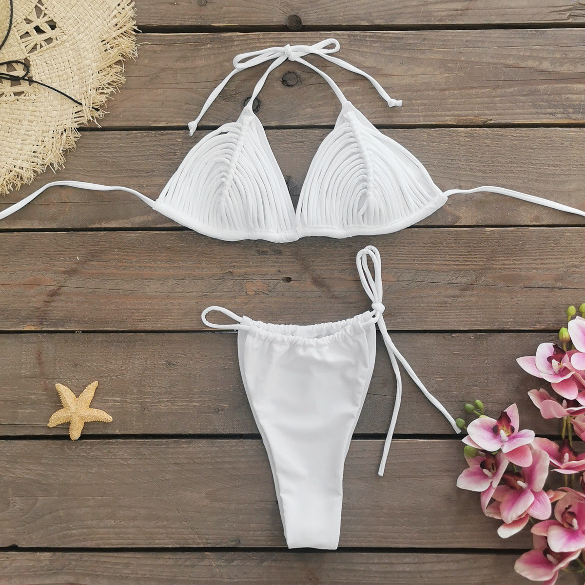 Three Point Solid Color Lace Up Bikini Sexy Backless Split Swimsuit Women Bikini Bella Mia