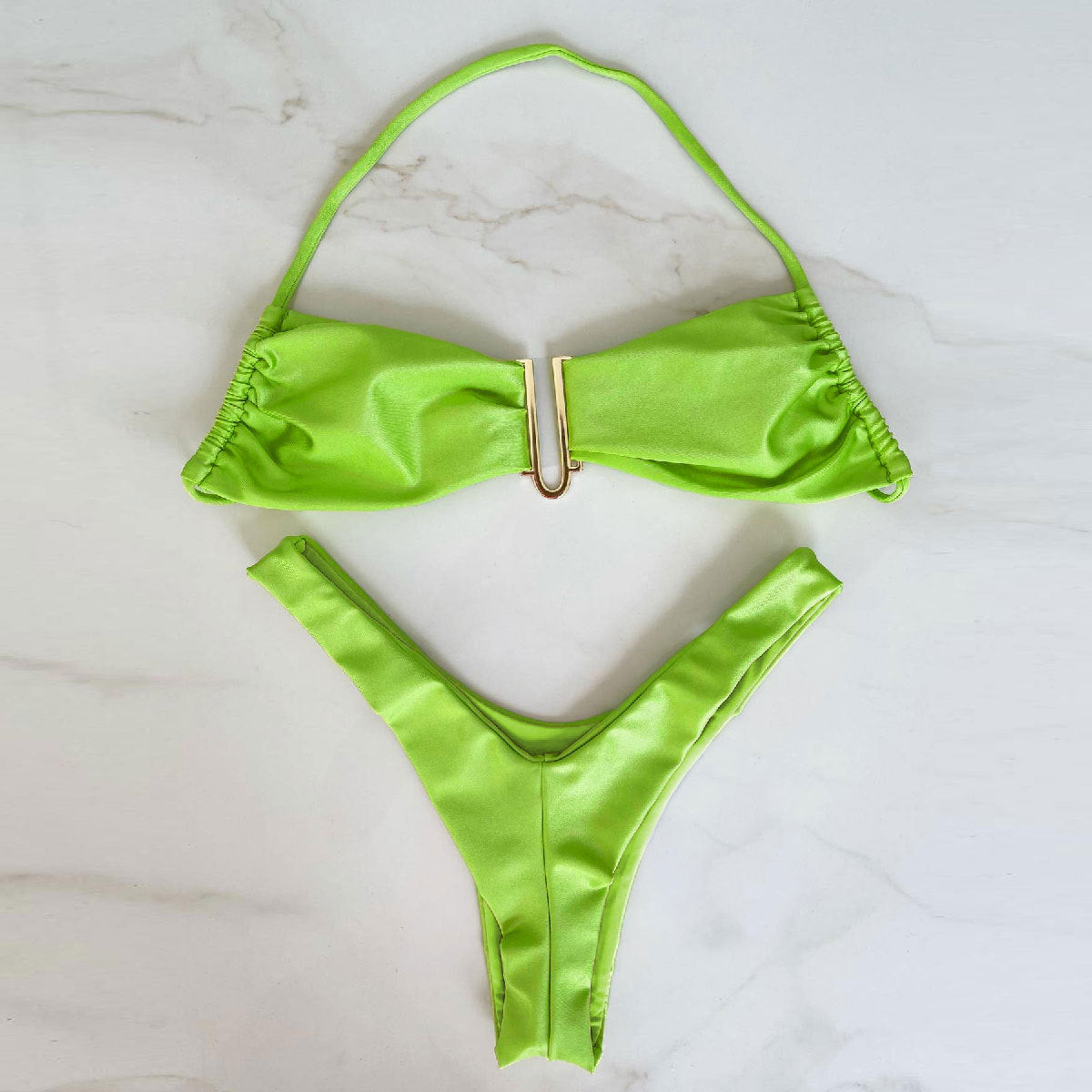 Fresh Solid Color High Slit Low Waist Bikini Sexy Split Swimsuit Women Bikini Bella Mia