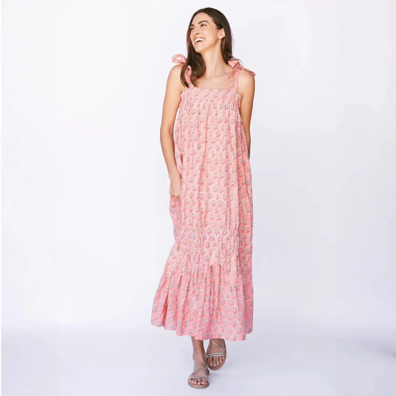 Summer Women Clothing Pattern Printing Thin Belt Loose Maxi Dress Office Bella Mia