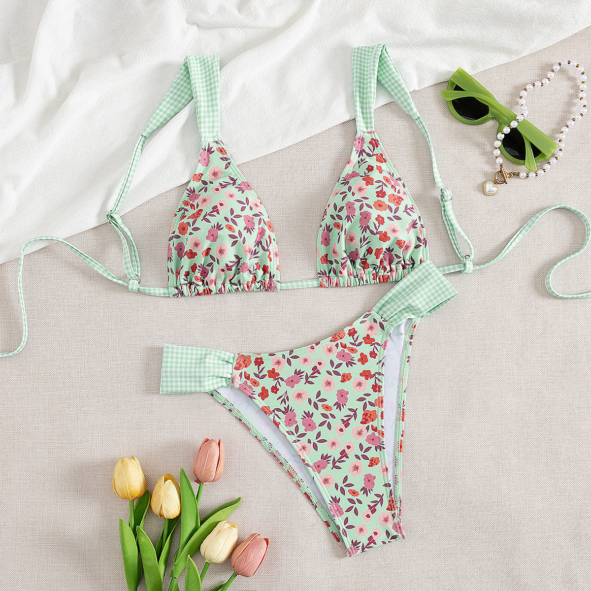 Split Printed Swimsuit Ladies Belt Chest Pad Sexy Bikini Floral Bikini Swimsuit Bella Mia