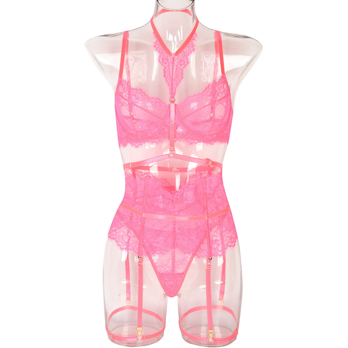 Sexy Three Piece Summer Lace Eyelash Lace Stitching with Halter Foot Ring Bella Mia