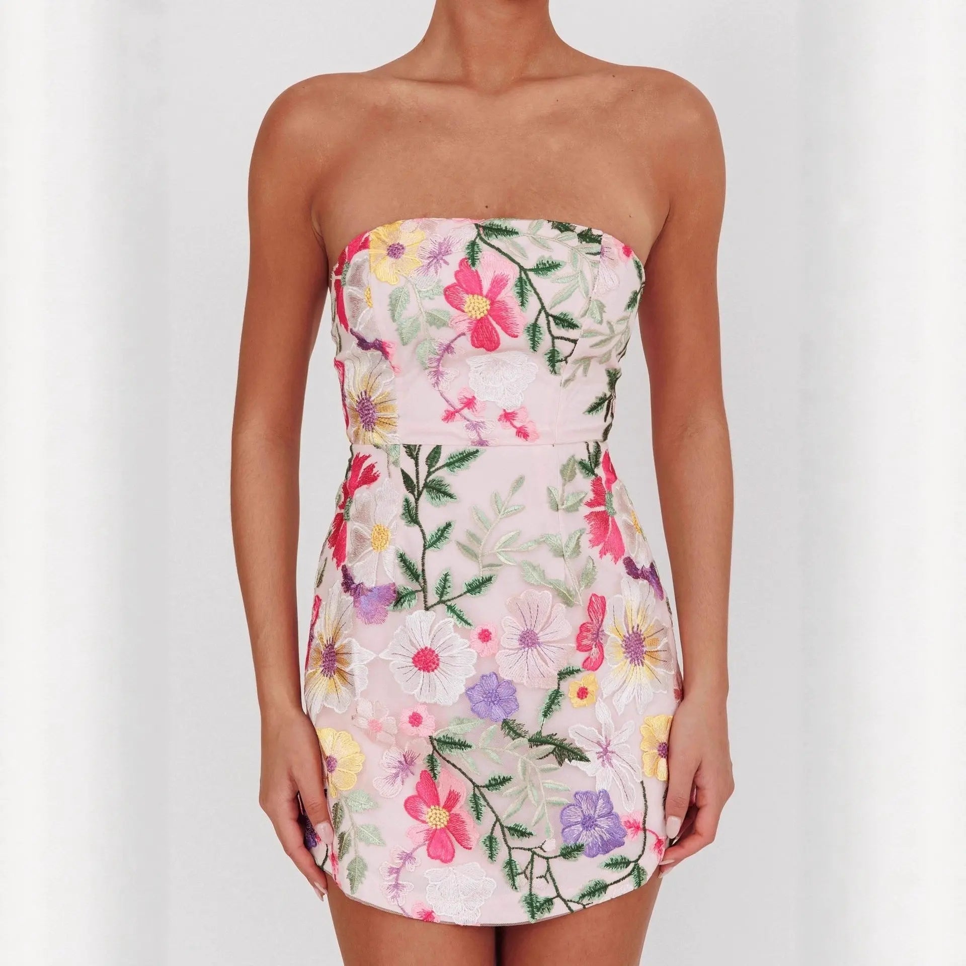 Women Slim Fit Bandeau Sling Short Niche Floral Dress Bella Mia