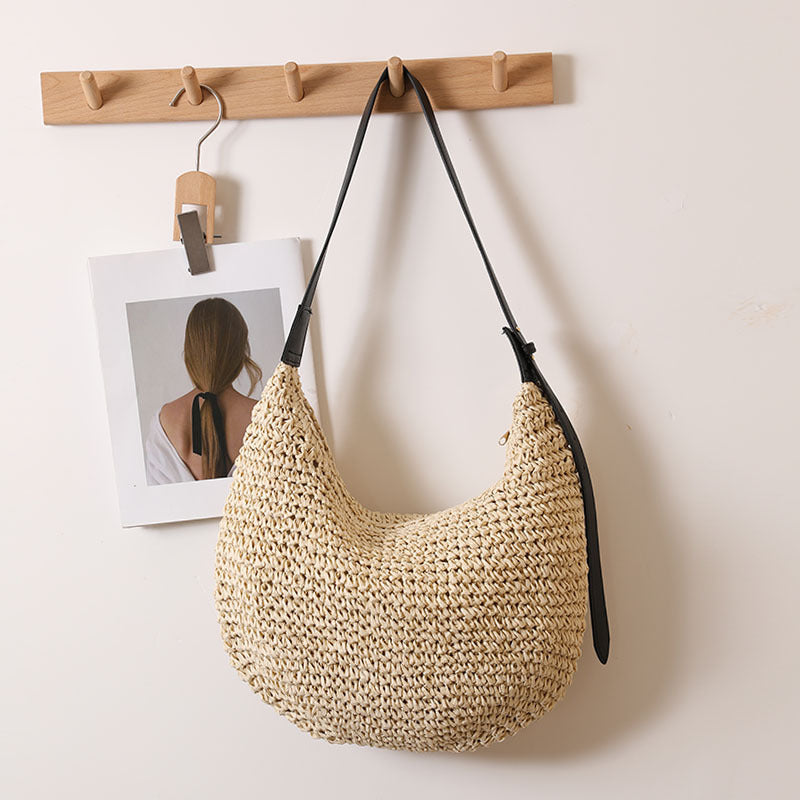 Irregular Asymmetric Shoulder Straw Bag Niche Solid Color Straw Bag Woven Bag Vacation Beach Bag Women Bag Bella Mia