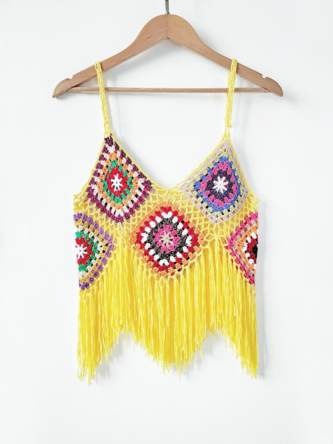 Women Clothing Women Top Pure Hand Crocheting Random Mixed Color Stitching Camisole Tassel Shirt Crochet Bella Mia