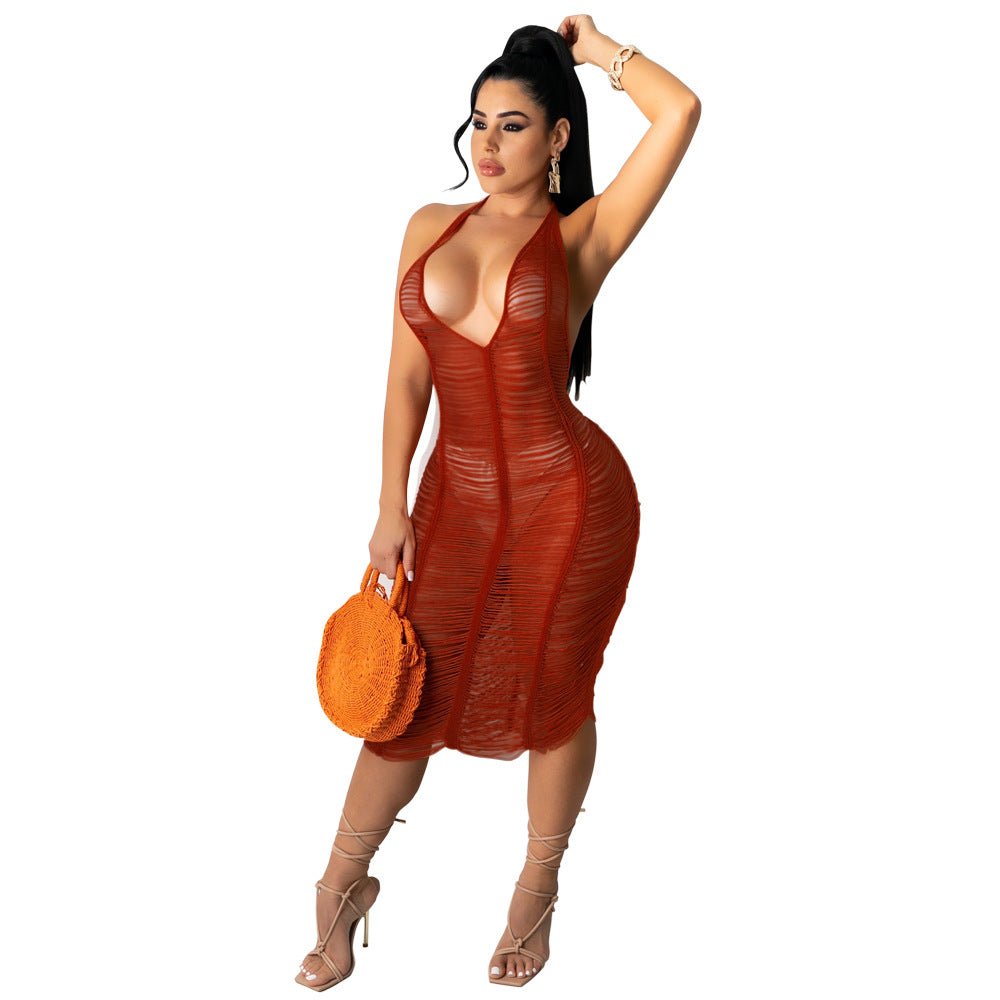 Women Clothing Sexy See through Hollow Out Cutout Beach Dress Bella Mia