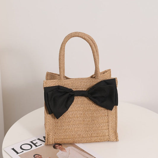 Sweet Bow Straw Bag Cute Girl Portable Straw Bag Woven Bag Seaside Vacation Beach Bag Bella Mia