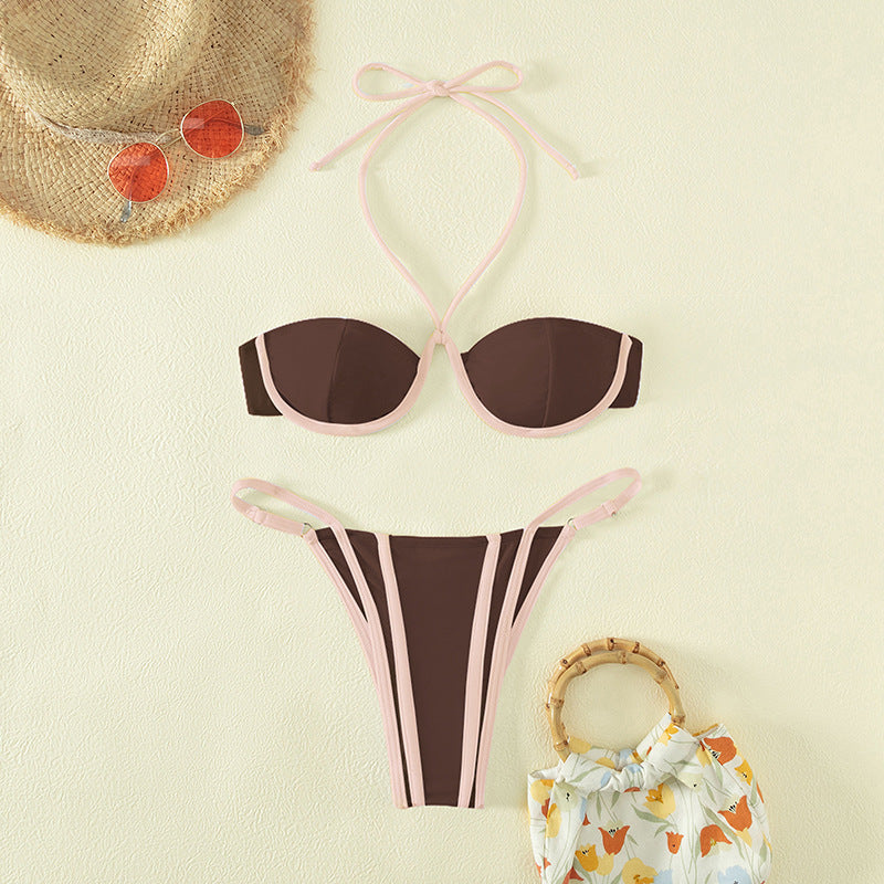 Leopard Print Lace up Swimsuit Steel Bracket Split Suit Sexy Bikini Swimsuit Bella Mia