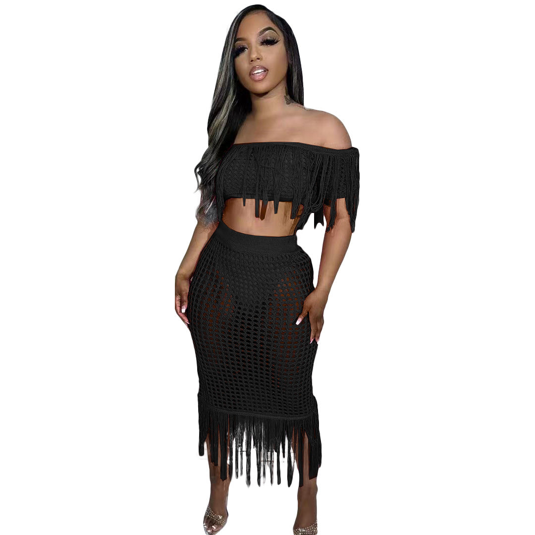 Sexy See through Knitted Hand Crochet Tassel Beach Suit Bella Mia