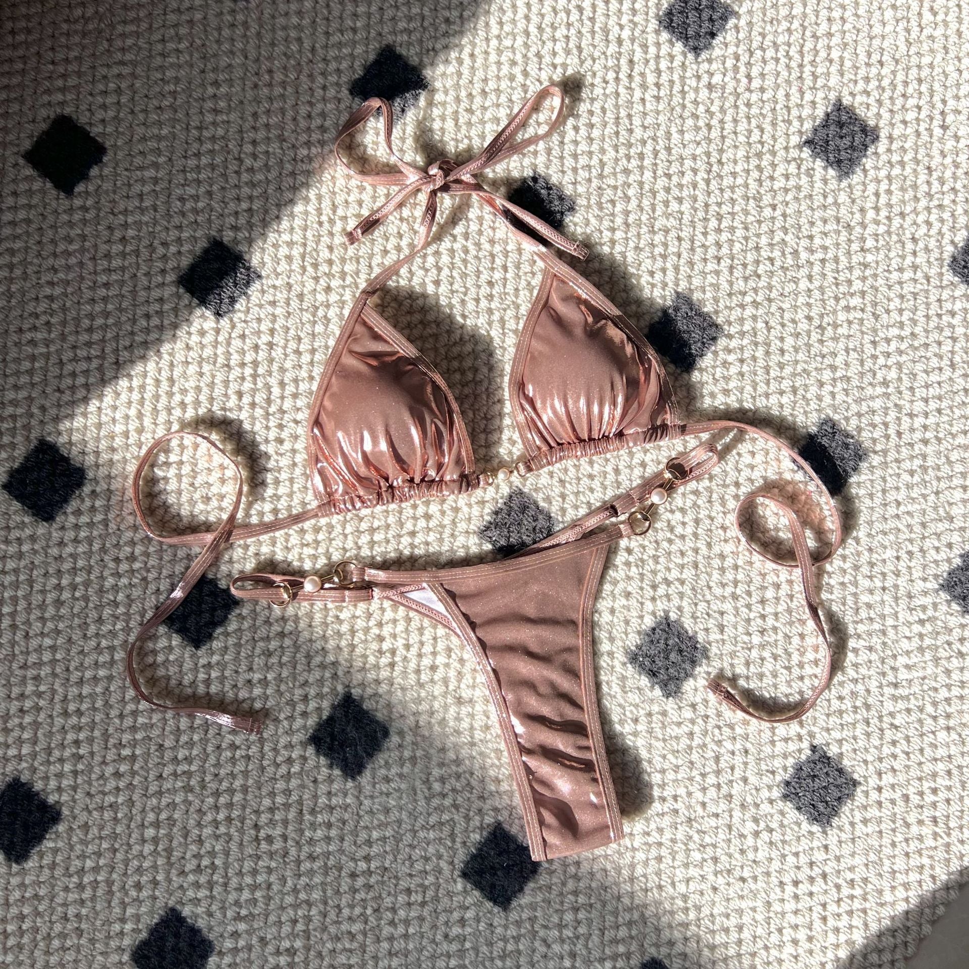 Sexy Glossy Pearl T Shaped Bikini Swimwear Swimsuit Bikini Bella Mia