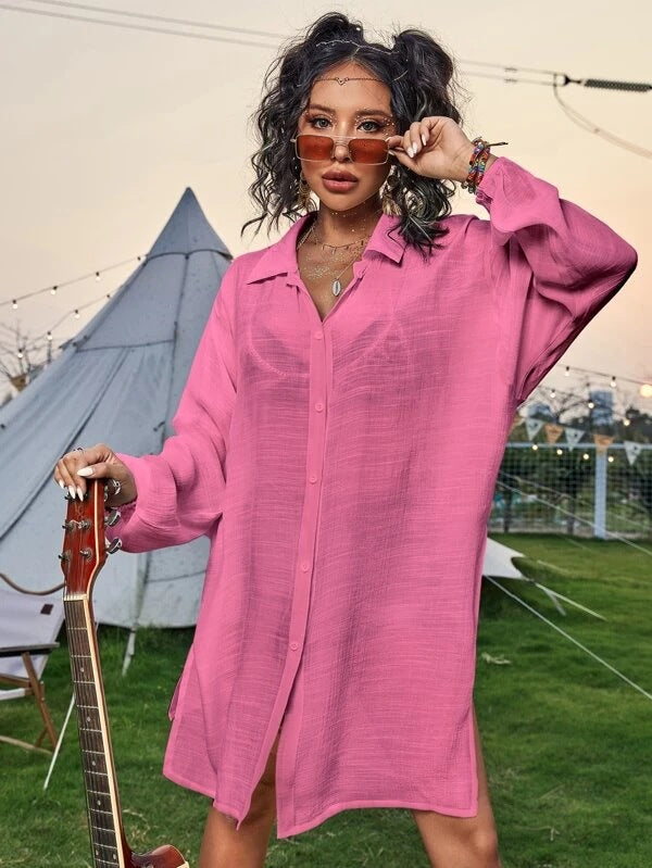 Cotton Long Sleeved Shirt Beach Cover up Vacation Sun Protection Shirt Bikini Swimsuit Outwear Cardigan Bella Mia