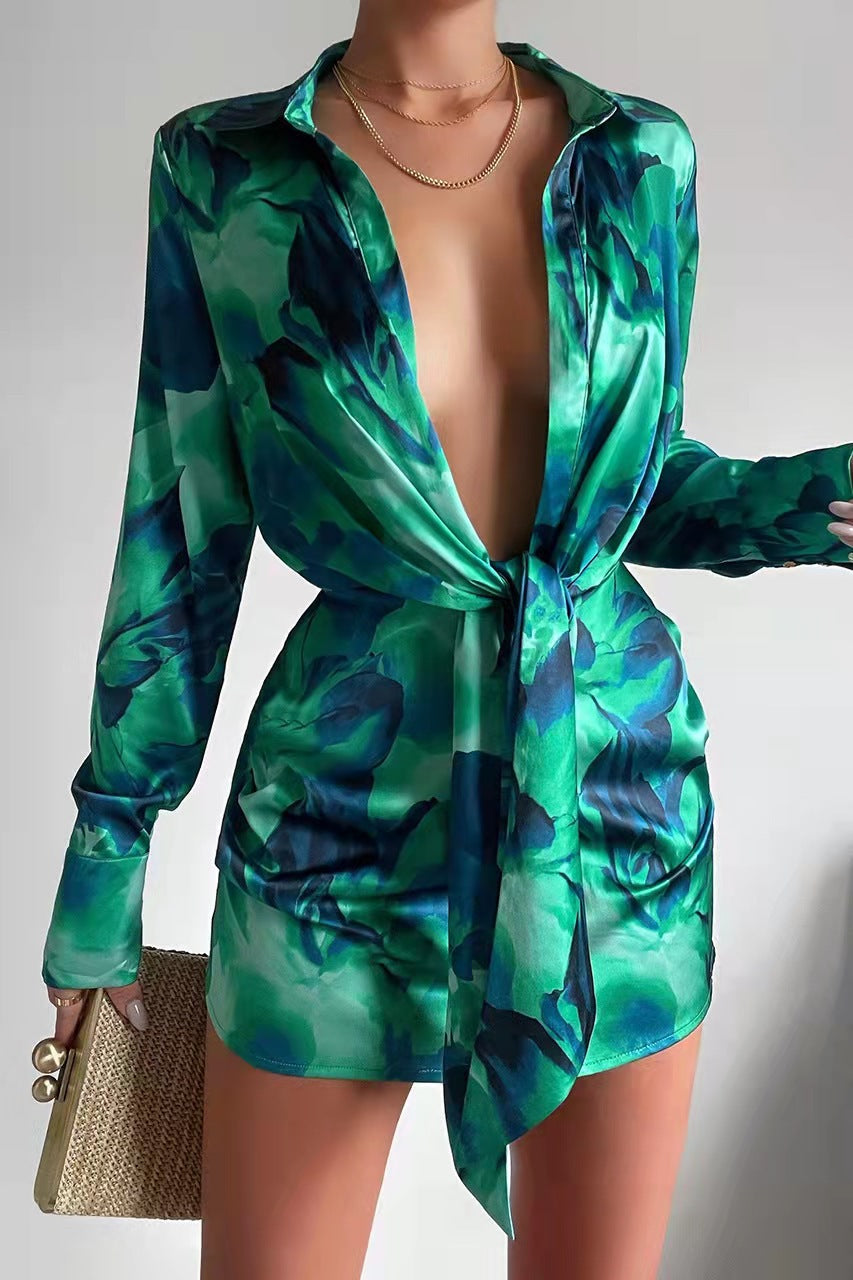 Sexy Women Wear Digital Printing Series Button Long Sleeve Shirt Dress Bella Mia