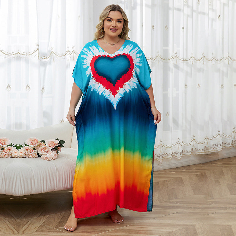 Rayon Positioning Print Holiday Loose Robe Beach Jacket Dress Bikini Cover up Blouse Bella Mia