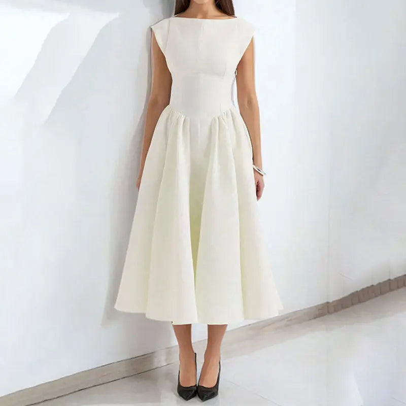 Spring French Sexy Elegant Waist Slimming Sleeveless Back Hollow Out Cutout Dress Bella Mia