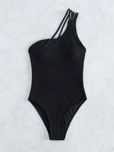 Solid Color One Piece Swimsuit Women Sexy One Shoulder Show Back Beach Bikini