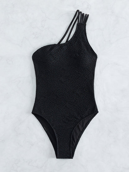 Solid Color One Piece Swimsuit Women Sexy One Shoulder Show Back Beach Bikini