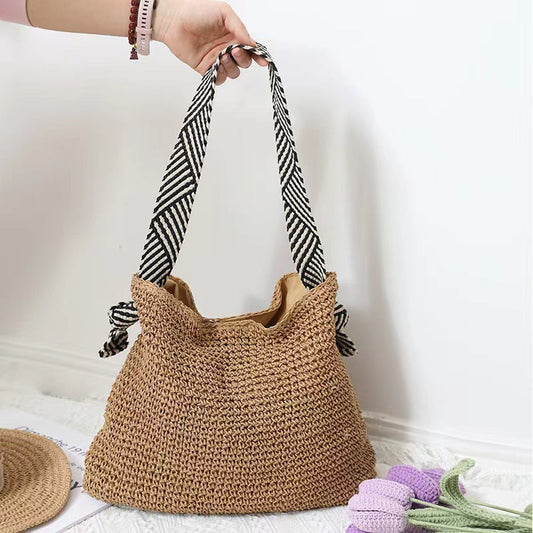 Bag Striped Wide Ribbon Shoulder Straw Bag Woven Bag Vacation Beach Bag Bella Mia