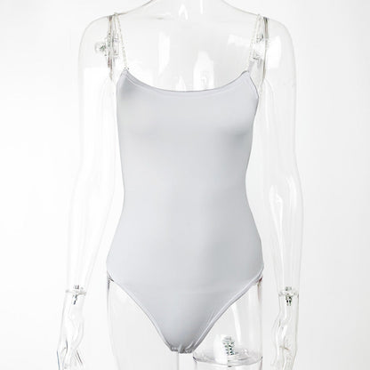 Summer Women Clothing Diamond Chain Slim Top Sexy Low-Cut Sling Bodysuit