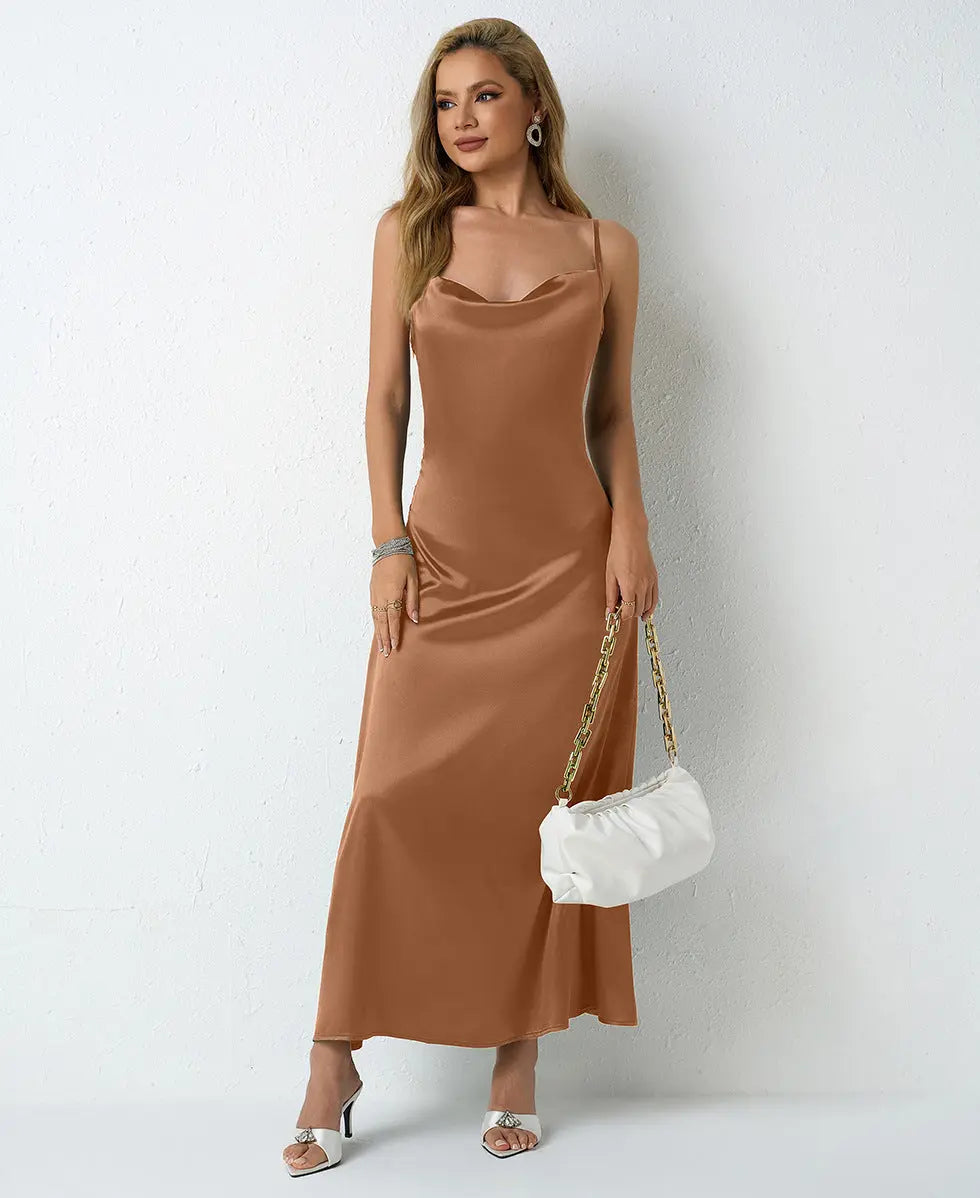 Elegant Satin Shirt For Women Cowl Neck Sleeveless Pleated Top Bella Mia