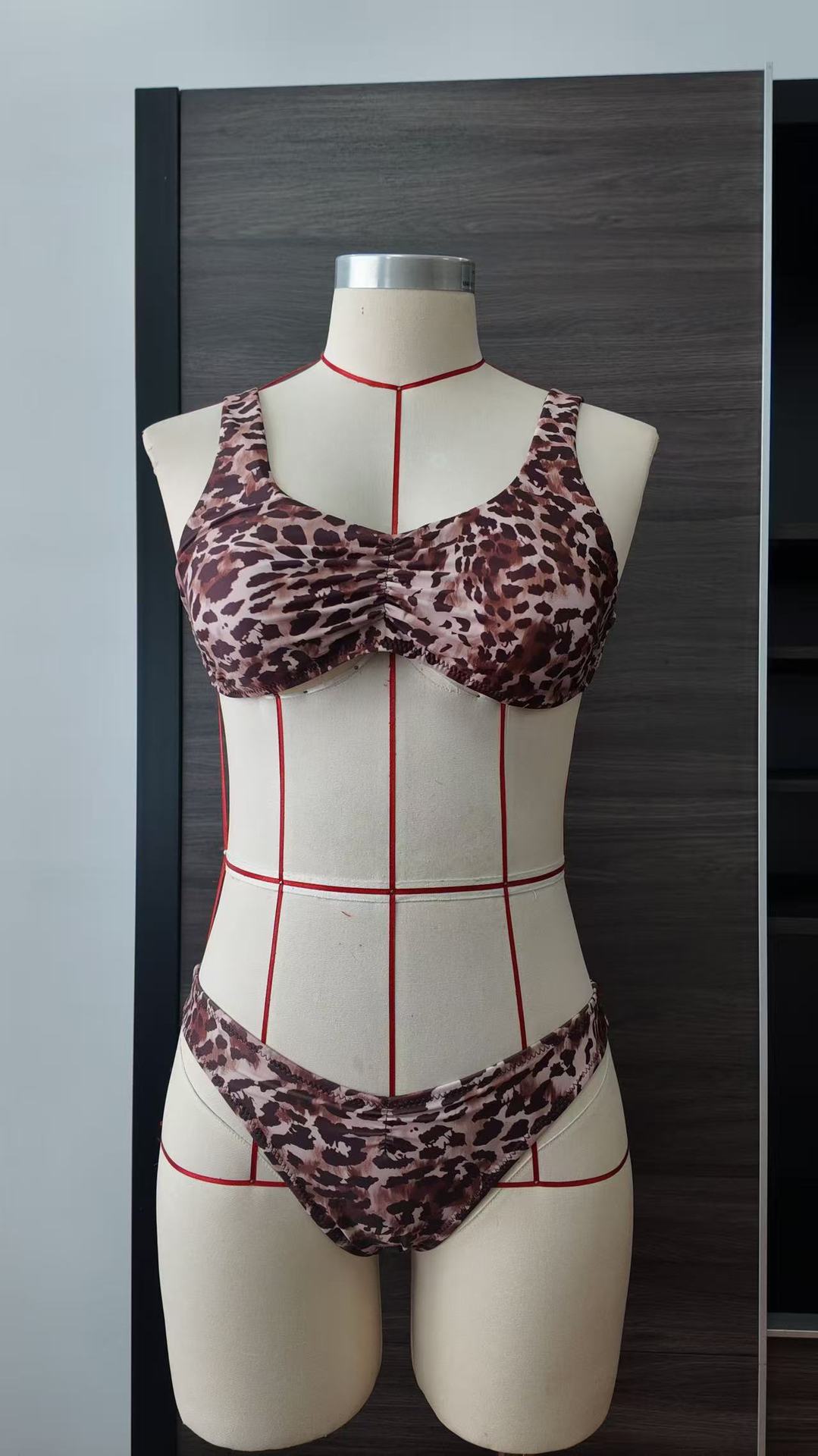 Strap Leopard Print Split Swimsuit Women Double Layer Fabric Bikini Swimsuit