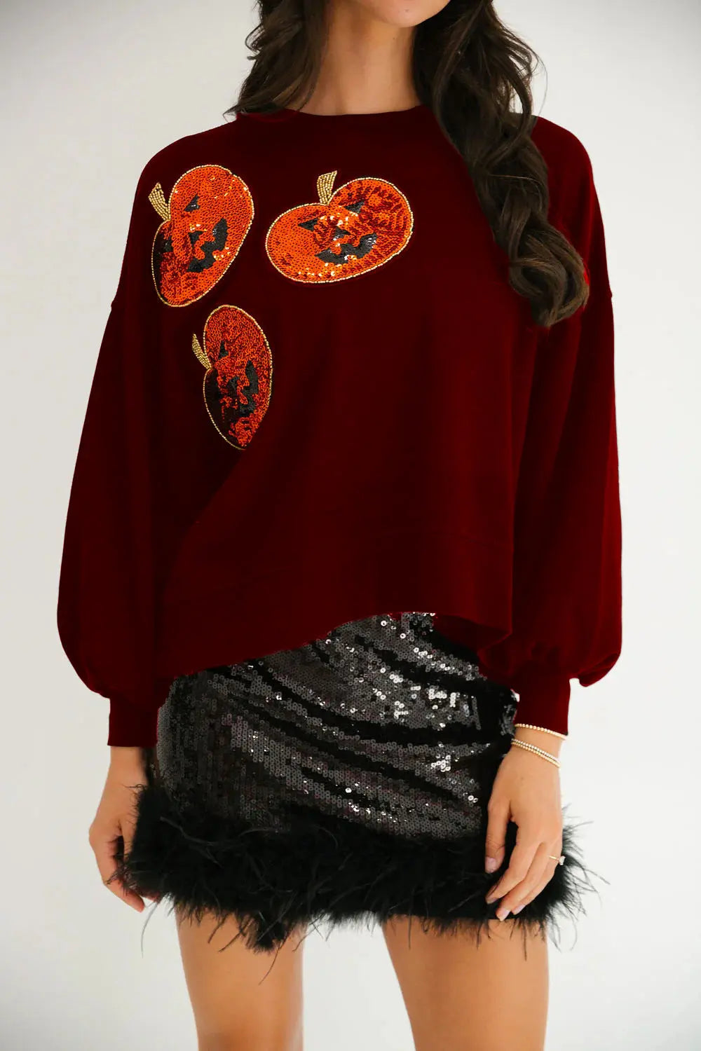 Autumn Winter Women Halloween Pumpkin Sequined Sweater Loose Casual Top Women Bella Mia
