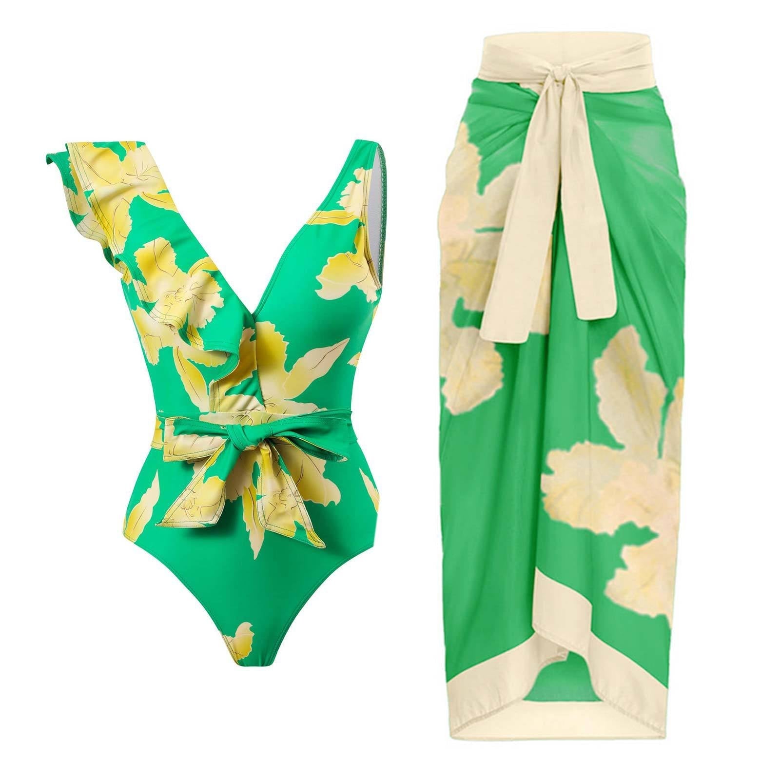 Sexy Swimsuit Women Vintage Ruffled Swimsuit Bikini Chiffon Beach Skirt Set Bella Mia