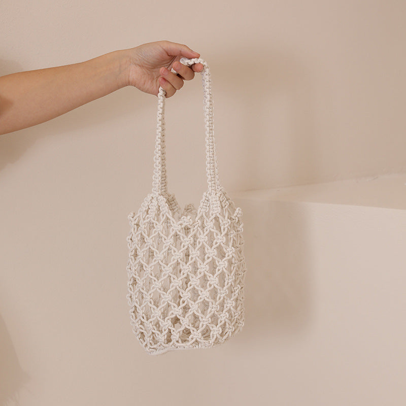 Hollow Out Cutout Cotton Thread Woven Bag Shoulder Handmade Straw Bag Fishing Net Bag Seaside Vacation Beach Bag Women Bag Bella Mia