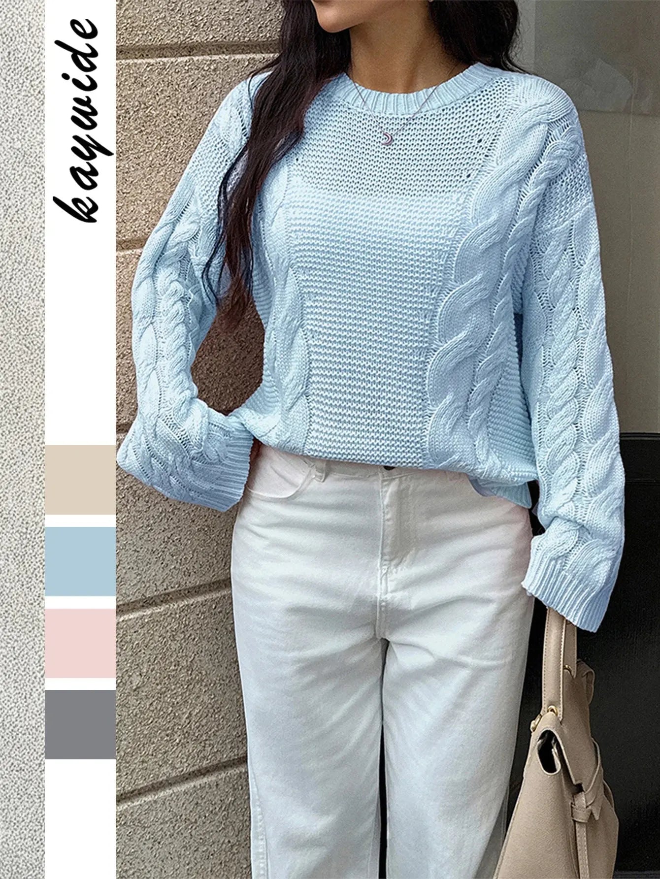 Casual Solid Color Long Sleeve Crew Neck Sweater For Women Fall Winter Bella Mia