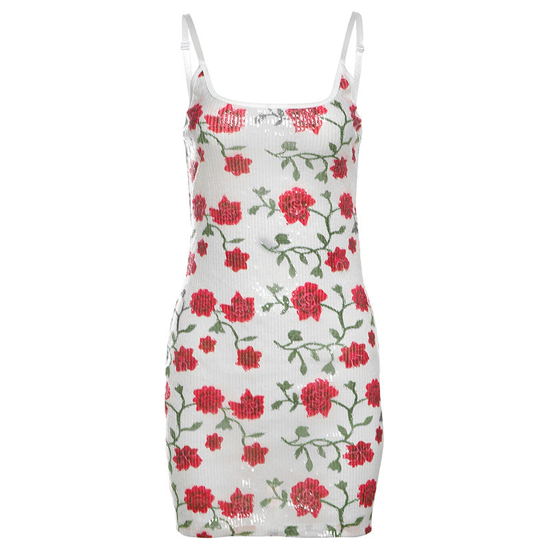 Autumn Winter Sexy Backless Slim Fit Printed Sequin Slip Dress Sexy Hip Bella Mia