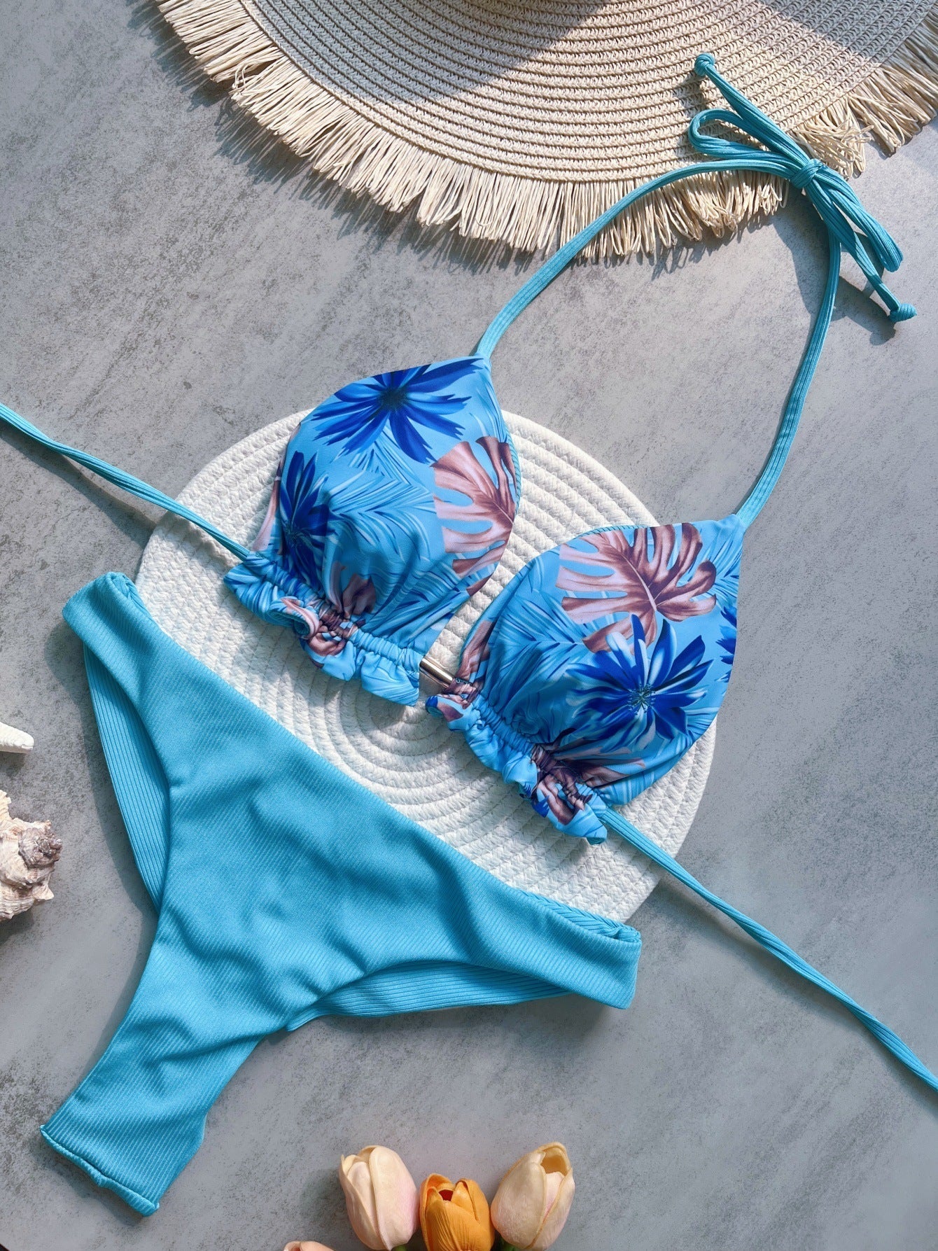 Bikini Rib Fabric Printed Sexy Backless Split Swimsuit Bikini Bella Mia