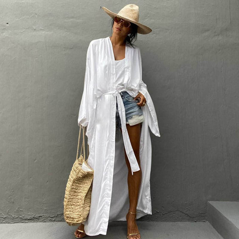 Rayon Loose Long Cardigan Beach Sun Protection Coat Seaside Vacation Beach Cover Up Swimsuit Outwear Women Bella Mia