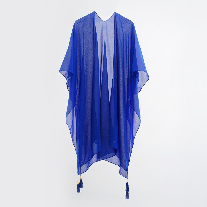 Seaside Blouse See Through Sexy Tassel Thin Cape Solid Color Travel Sun Protection Cardigan Bella Mia