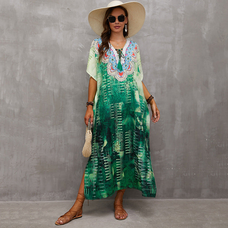 Rope Positioning Maxi Dress Loose Robe Seaside Vacation Beach Dress Bikini Swimsuit Blouse Women Bella Mia