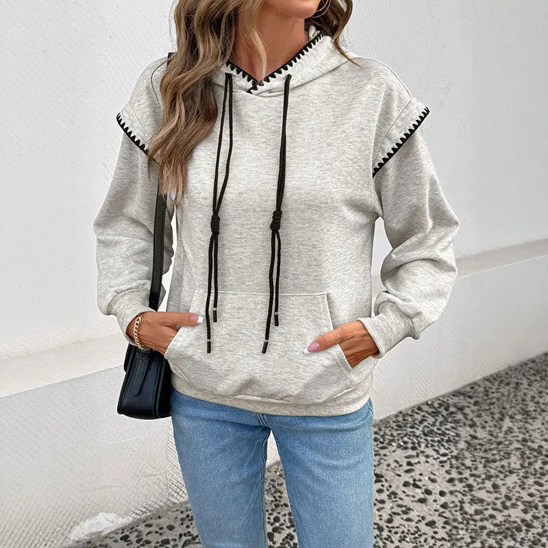 Hooded Sweater for Women Autumn Winter Mid Length Faux Two Pieces Coat Top Loose Bella Mia