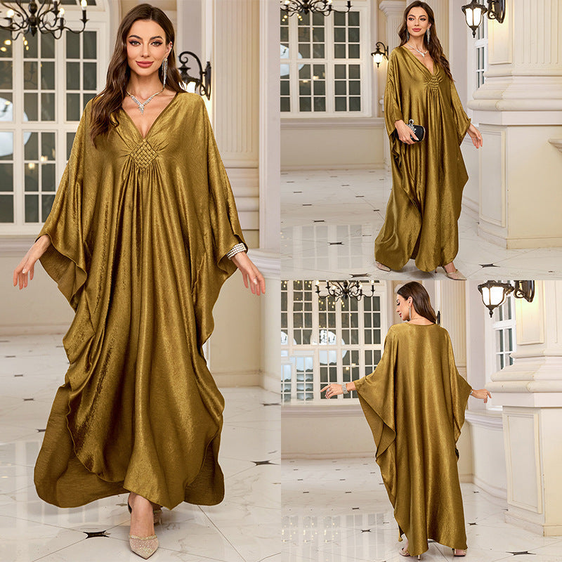 Polyester Gold Faux Loose plus Size Robe Beach Jacket Maxi Dress Bikini Cover up Blouse Bella Mia