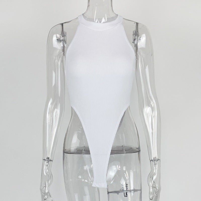 Summer Women Clothing Slim Vest Top Sexy Halter Sleeveless High Slit Bodysuit