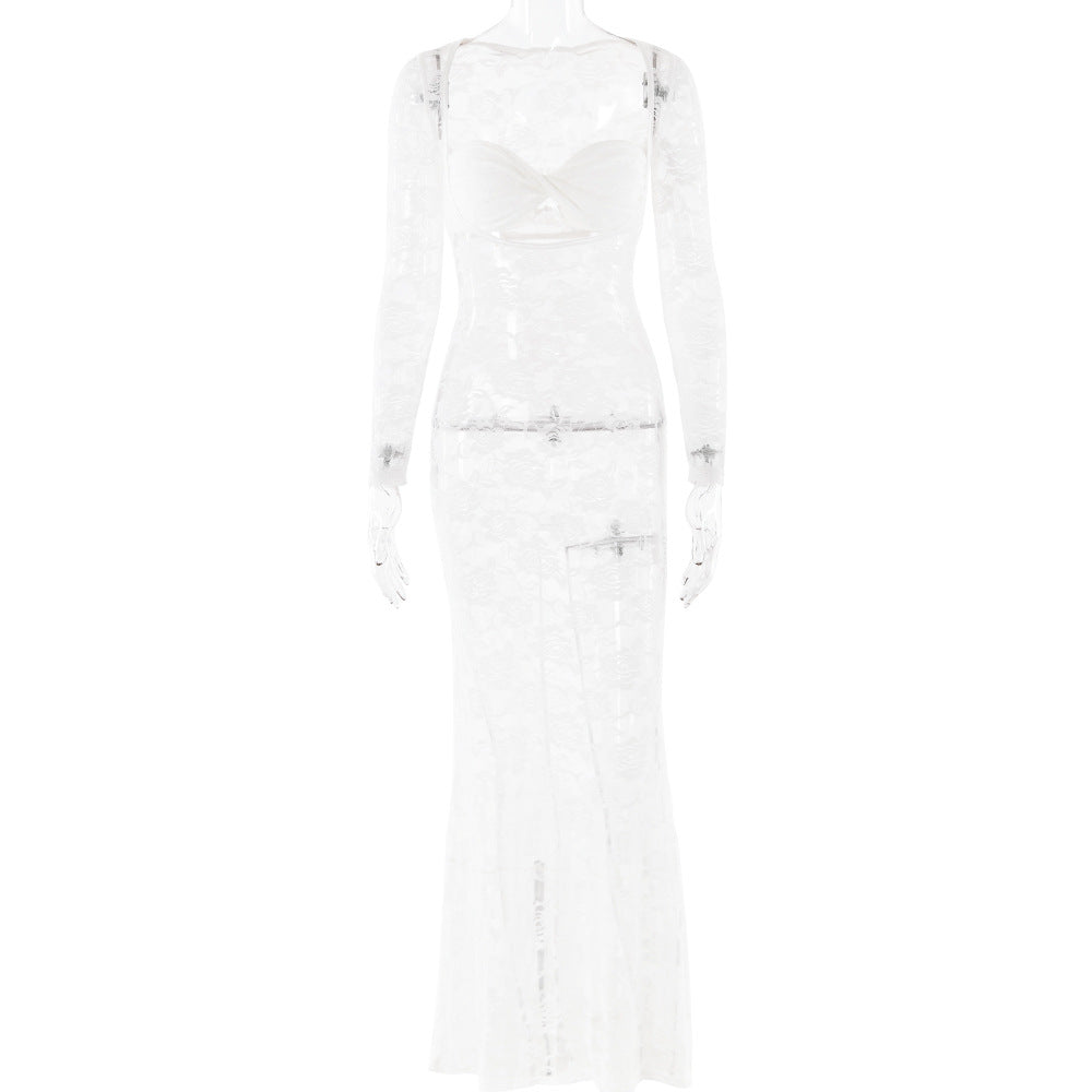 Summer Sexy Dress Lace See Through Long Sleeve Slim Fit Dress Bella Mia
