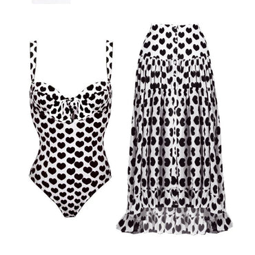 One Piece Swimsuit WomenSexy round Heart Chiffon Dress Swimsuit Outfit