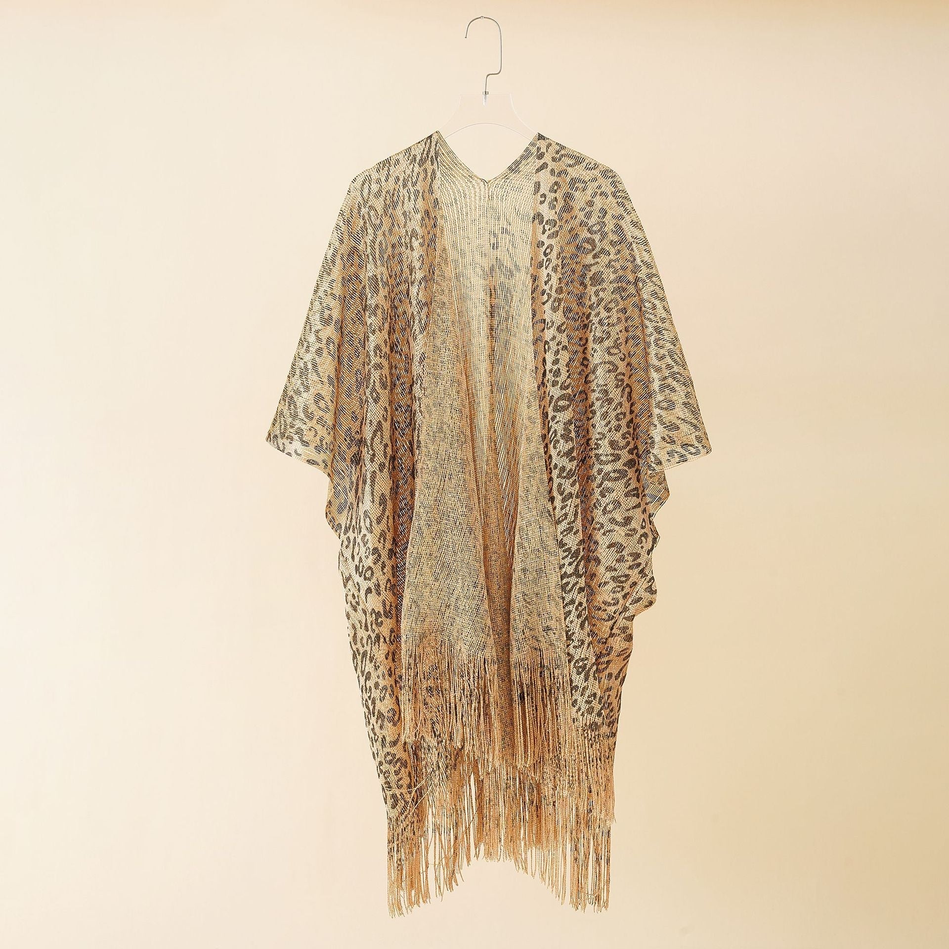 Summer Leopard Print Gold Silk Hollow Out Cutout Tassel Shawl Beach Sun Protection Sun Proof Cardigan Coat Bella Mia