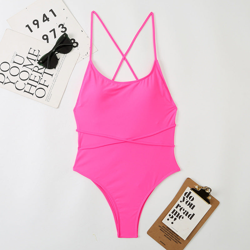Sexy One Piece Nylon Multicolor Bikini Solid Color Tied Open Back Swimsuit Swimsuit Bella Mia