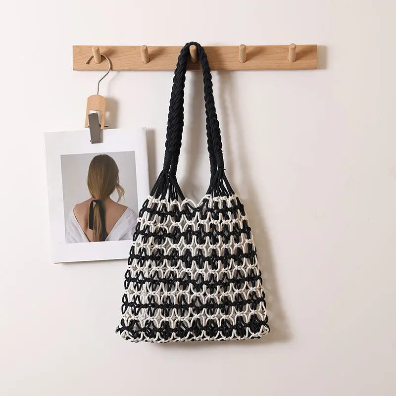 Summer Straw Woven Bag With Lace Up Pattern Suitable For Women Beach Vacation Beach Bag Bella Mia