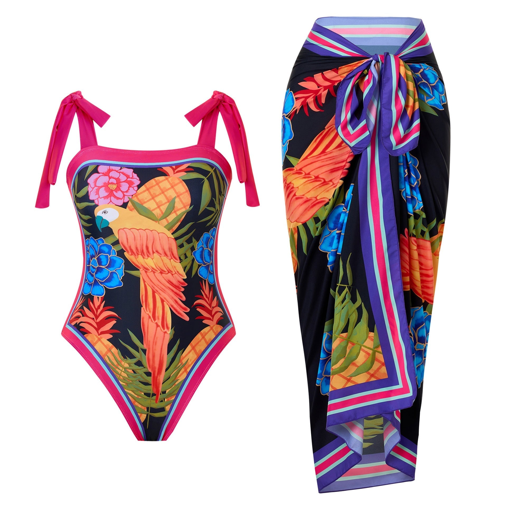 Products Retro Printed Swimsuit Women Conservative One Piece Chiffon Two Piece Sets Blouse Swimsuit Outfit Bella Mia