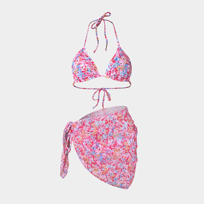 Printed Bikini Three Piece Gauze Skirt Split Sexy Vacation Bikini Swimsuit Bella Mia