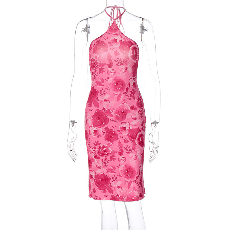 Summer Popular Women Halter Wrapped Chest Printed Dress Women Bella Mia