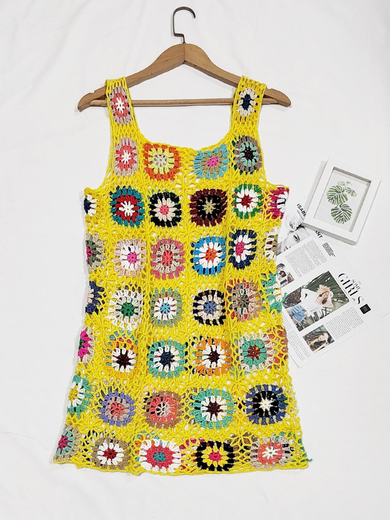 Bohemian Vacation Beach Handmade Crocheted Hollow Out Cutout out Suspender Sexy Rhombus Plaid Vest Bella Mia